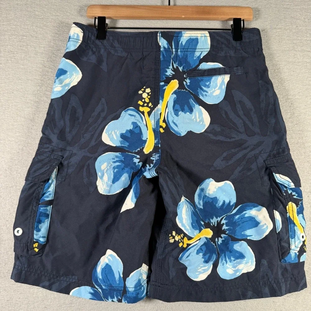 Vintage Abercrombie & Fitch XL Navy Blue Hibiscus Floral Cargo Board Shorts